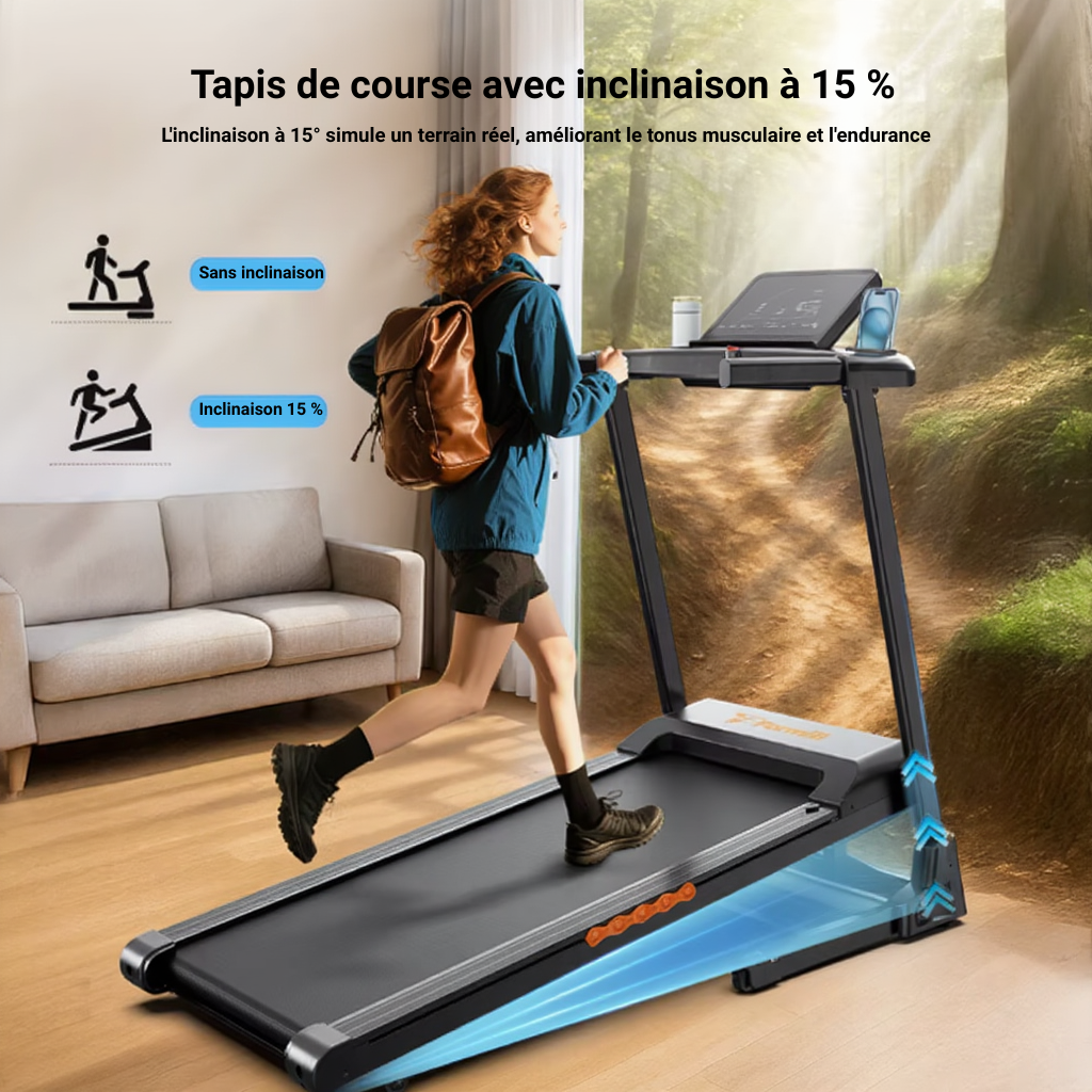Tapis de Course Pliable - 13,5 km/h - Pente 15% | L'atelier Cardio