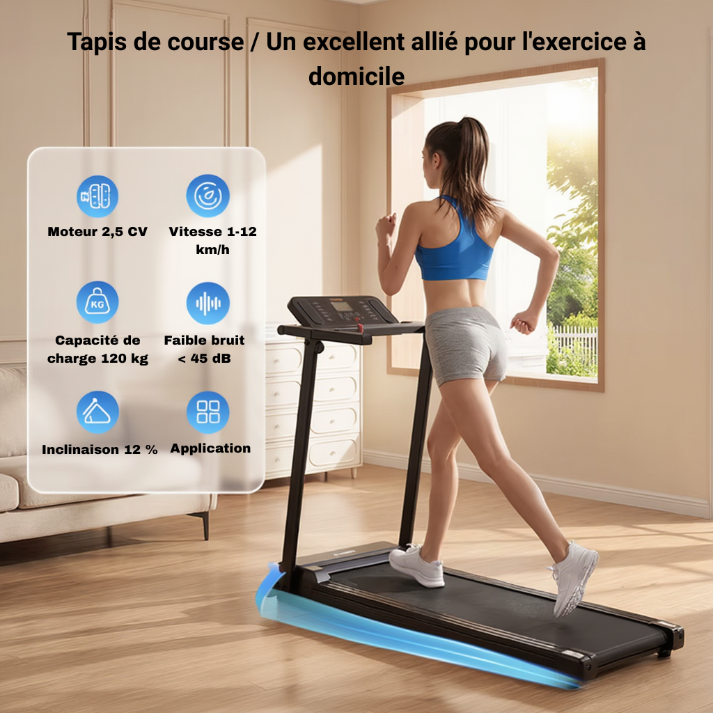 Tapis de Course Compact –  12 km/h, Inclinaison 12% | L'atelier Cardio