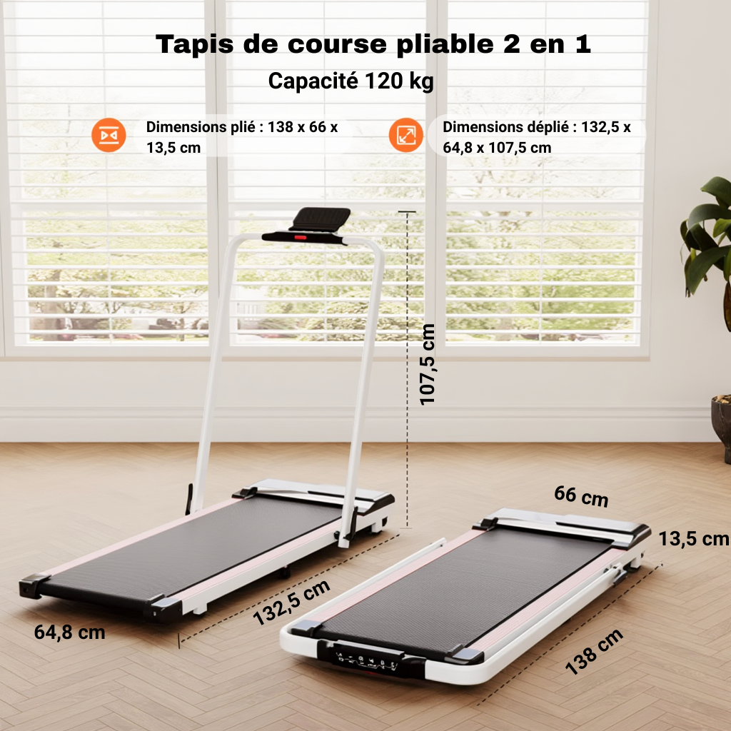Tapis de Marche/Course Pliable 2 en 1 - 12 km/h | L'atelier Cardio