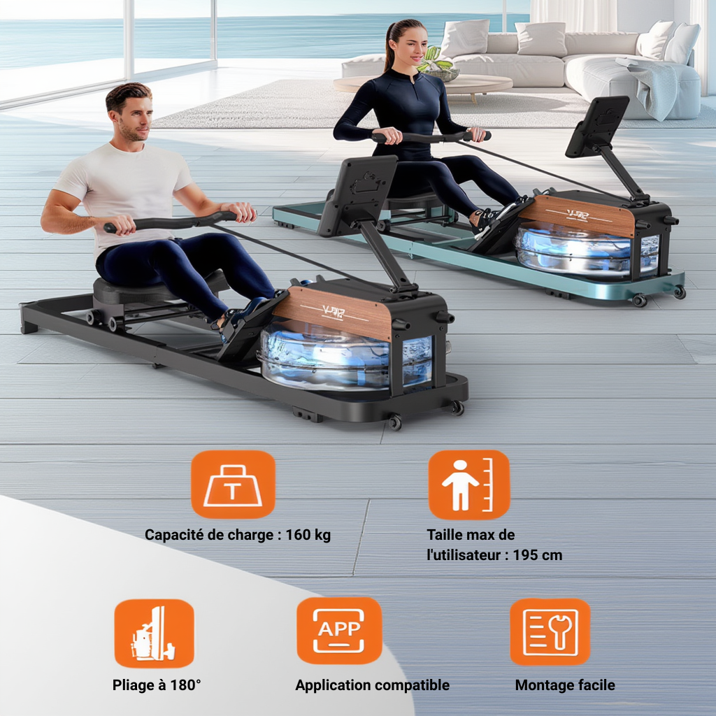 Rameur à Eau Pliable – Réservoir 14 L - 6 Niveaux | L'atelier Cardio