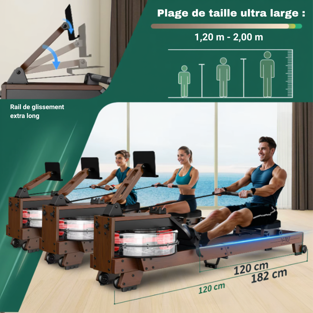 Rameur à Eau en Bois – 6 Niveaux - Réservoir 14 L | L'atelier Cardio