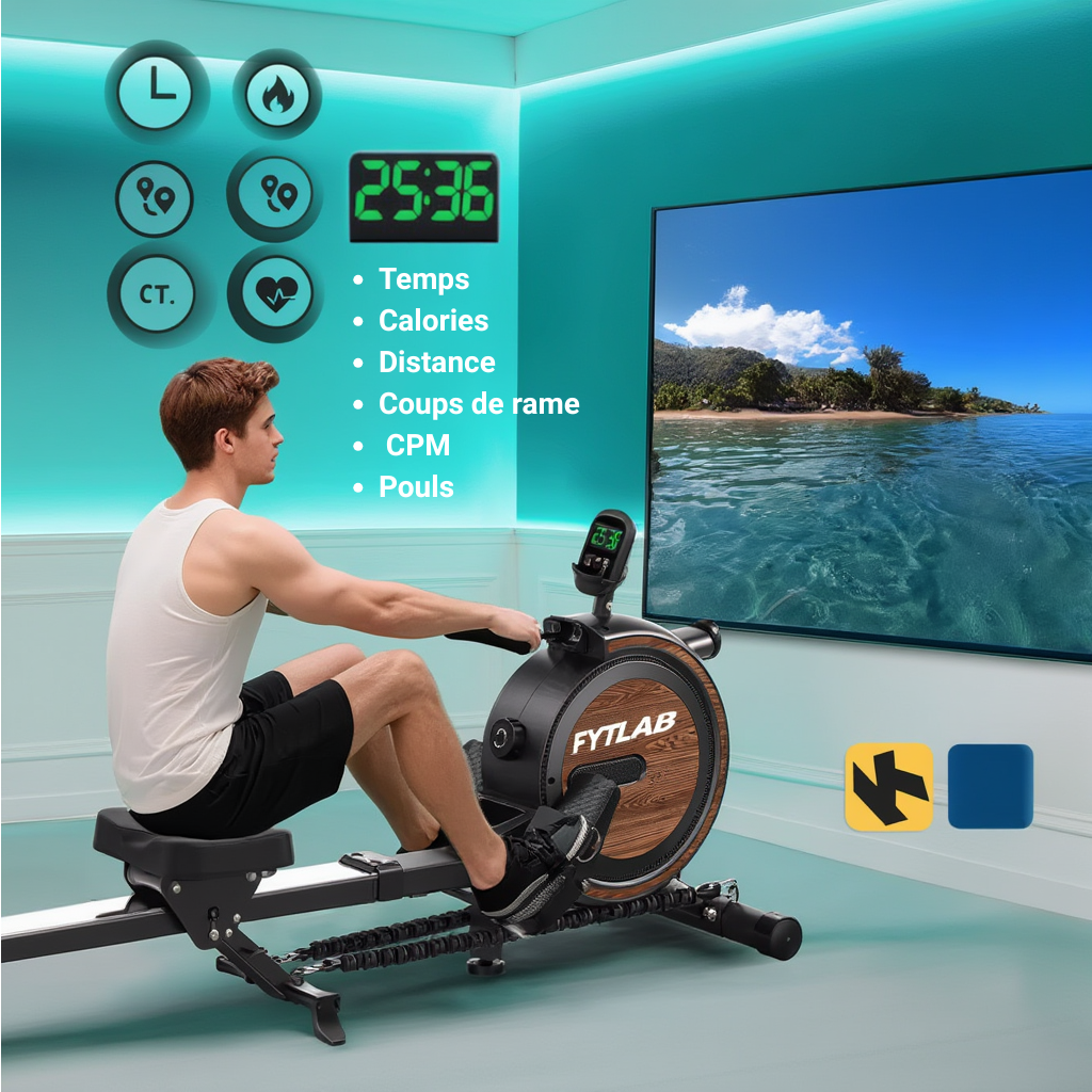 Rameur Magnétique Design Bois – Charge 160 kg | L'atelier Cardio