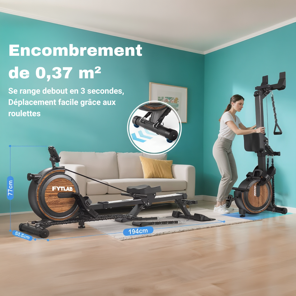 Rameur Magnétique Design Bois – Charge 160 kg | L'atelier Cardio