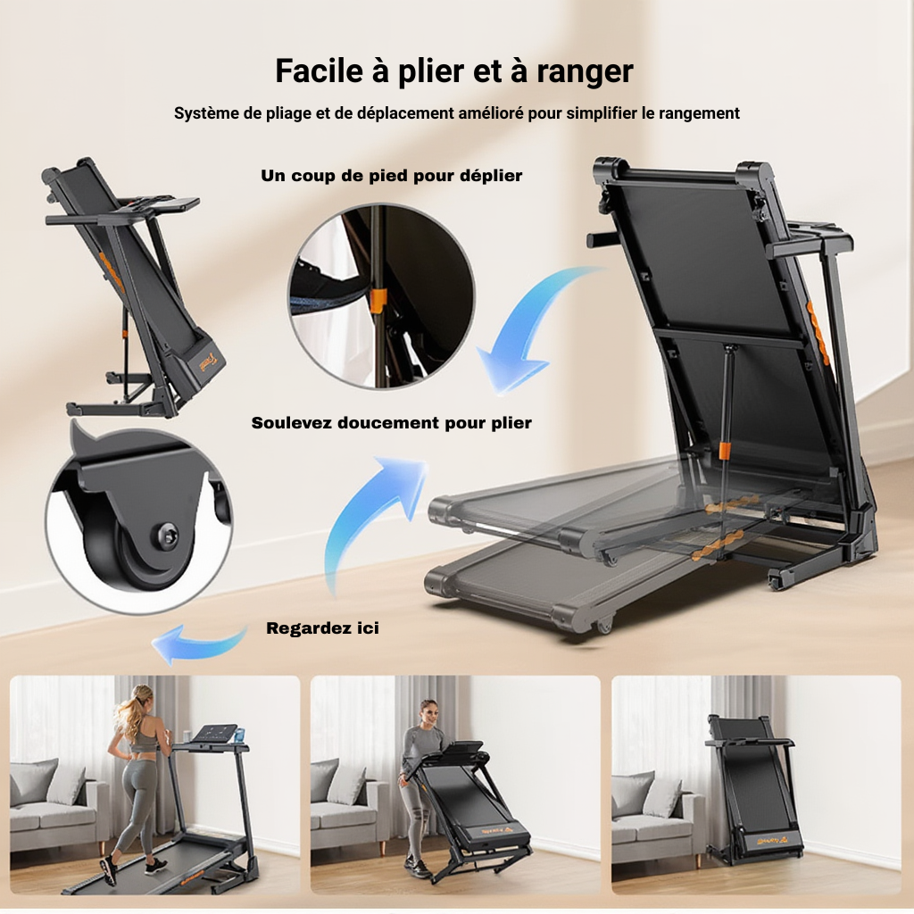 Tapis de Course Pliable - 13,5 km/h - Pente 15% | L'atelier Cardio